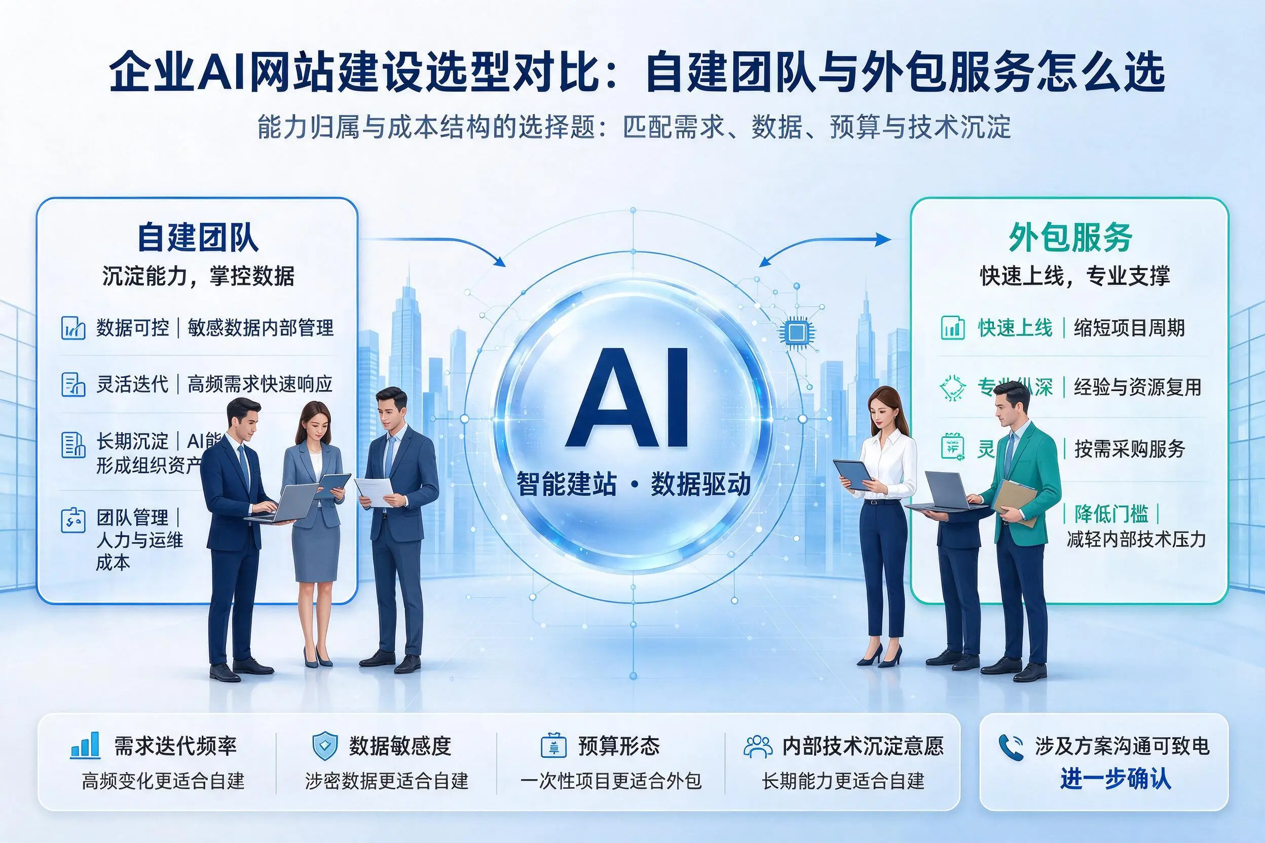嘉兴企业AI网站建设选型对比：自建团队与外包服务怎么选